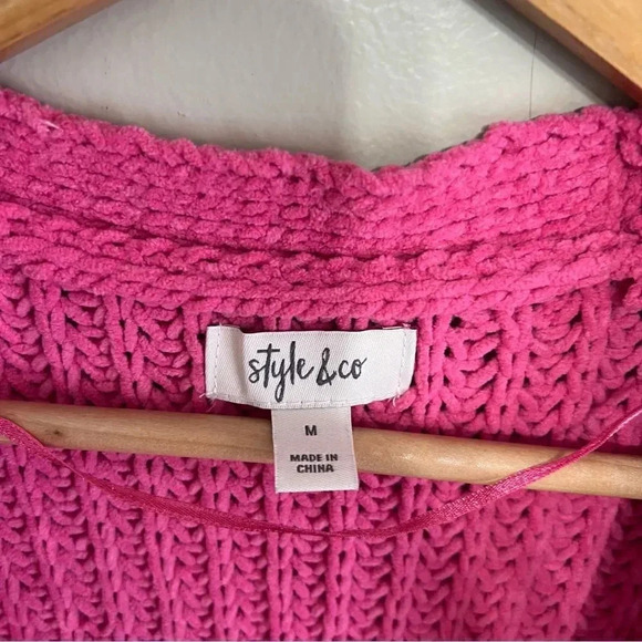 Style & Co Chenille Ribbed Trim Cardigan Sweater Size Medium - Picture 7 of 12